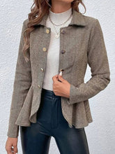 Aurohaya Chevron Peplum Double-Breasted Blazer for Women